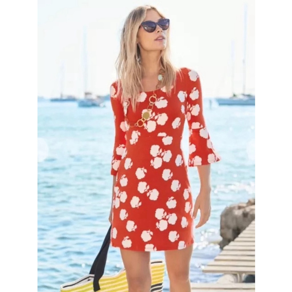 Boden Red Floral Mini Dress with White Blooms